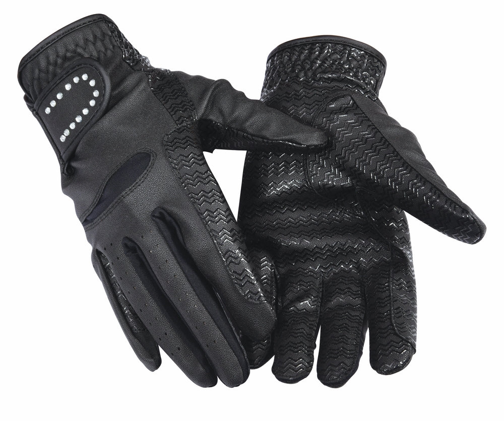 Equine Couture Ladies Crystal Riding Gloves in Black