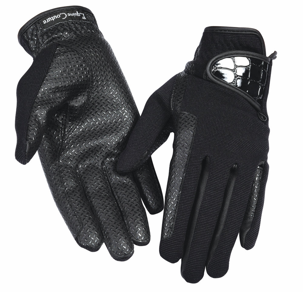 Equine Couture Ladies Grippy Riding Gloves w/Alligator in Black