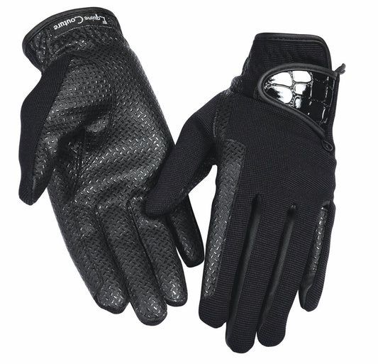 Equine Couture Ladies Grippy Riding Gloves w/Alligator in Black